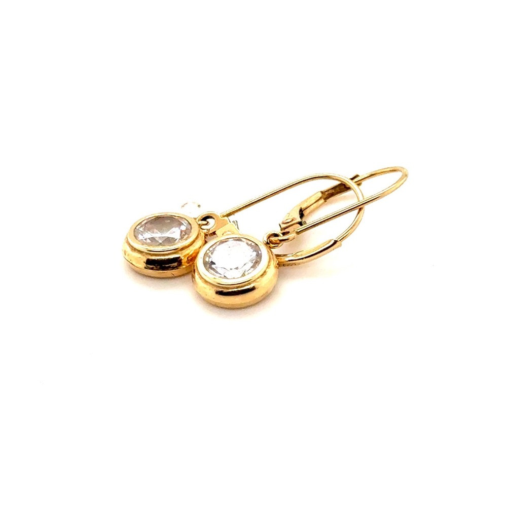 14k Yellow Gold Bezel Set Cubic Zirconia Leverback Drop Earrings 1.6g CZ - Picture 8 of 10